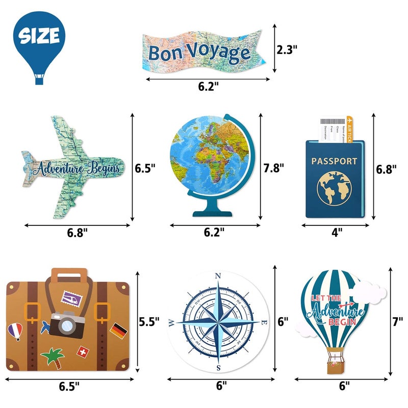 Yaaaaasss! 52 PCS Travel Themed Party Decorations Set Let the Adventure Begin Banner Centerpieces Sticks Hanging Swirls for Bon Voyage Retirement Farewell Party World Awaits Birthday Baby Shower Decor Supplie - Image 5